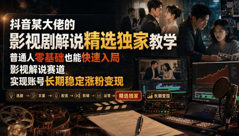 抖音某大佬的影视剧解说精选独家教学，普通人零基础也能快速入局影视解说赛道，实现账号长期稳定变现-资源后花园