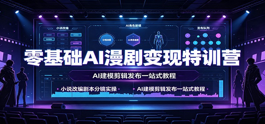 零基础AI漫剧变现特训营：小说改编剧本分镜实操，AI建模剪辑发布一站式教程-资源后花园