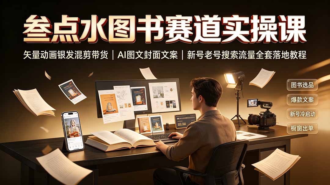 叁点水图书赛道实操课｜矢量动画银发混剪带货，AI图文封面文案，新号老号搜索流量全套落地教程-资源后花园