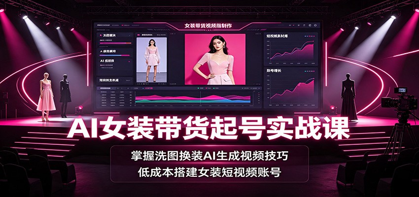 AI女装带货起号实战课：掌握洗图换装AI生成视频技巧，低成本搭建女装短视频账号-资源后花园