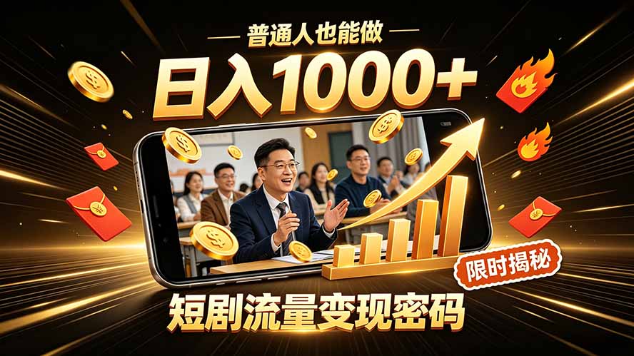 一部手机做短剧分发，不用真人出镜、不用拍摄剧本，快手流量变现日赚千元-资源后花园