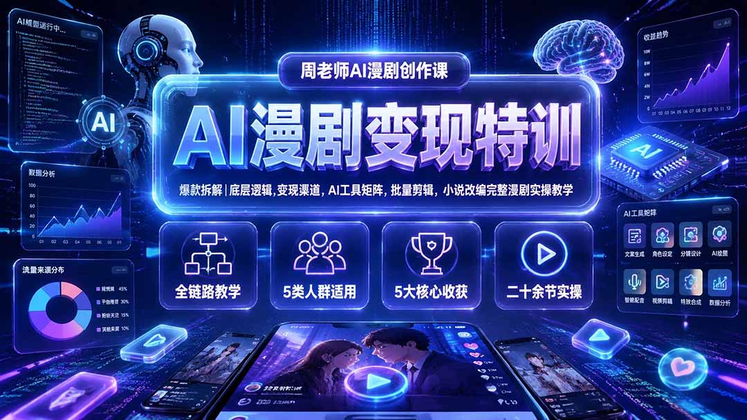 AI漫剧变现特训★爆款拆解｜底层逻辑，变现渠道，AI工具矩阵，批量剪辑，小说改编完整漫剧实操教学-资源后花园