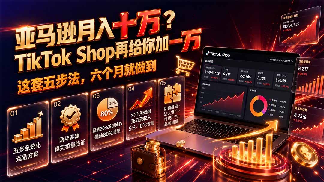 亚马逊月入十万？TikTok Shop再给你加一万——这套五步法，六个月就做到【原创双语字幕】-资源后花园