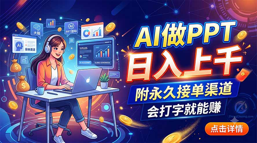 AI做PPT日入上千，附永久接单渠道，会打字就能赚-资源后花园