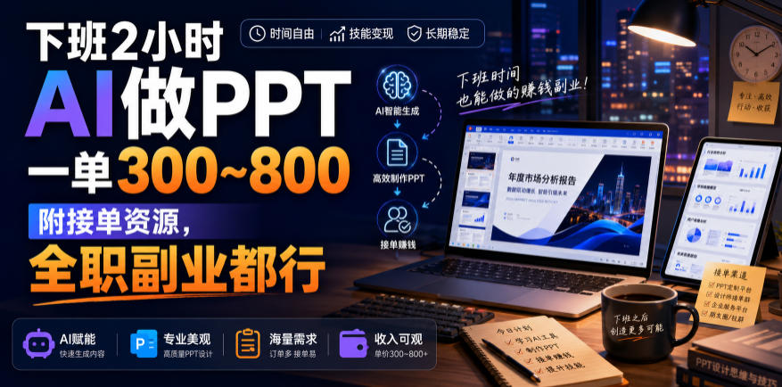 下班2小时AI做PPT，一单300~800，附接单资源，全职副业都行【揭秘】-资源后花园