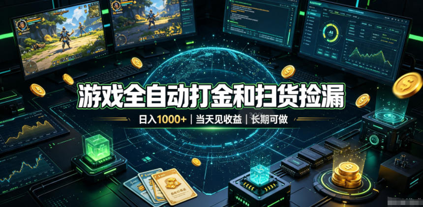 游戏全自动打金和扫货捡漏，日入1k+，当天见收益，长期可做！【揭秘】-资源后花园