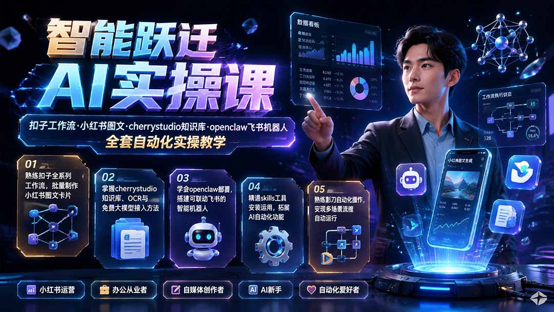 智能跃迁 AI实操课｜扣子工作流小红书图文搭建，cherrystudio知识库openclaw飞书机器人全套自动化实操教学-资源后花园
