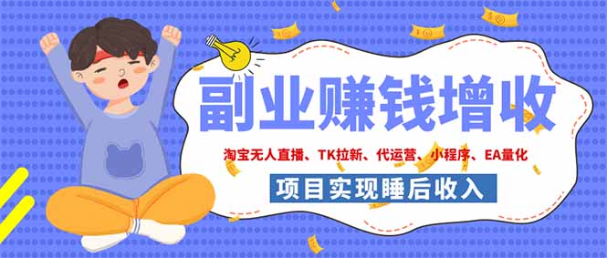 2026年多个真实落地副业项目，手把手带你搭建被动收入管道(淘宝无人直播、海外TK拉新…-资源后花园