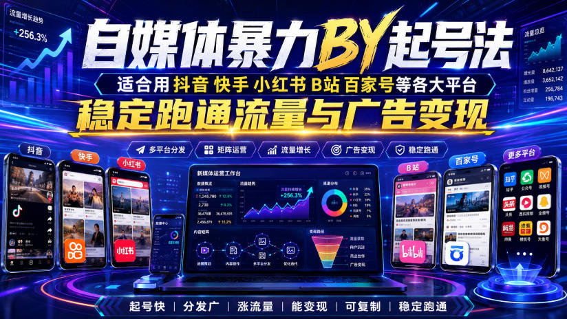 自媒体暴力搬运起号法,适合用抖音快手小红书B站百家号等各大平台,稳定跑通流量与广告变现-资源后花园