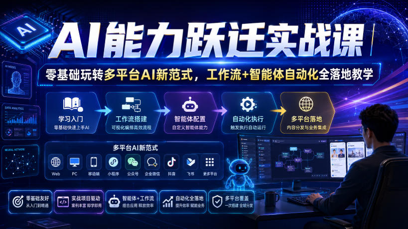 AI能力跃迁实战课｜零基础玩转多平台AI新范式，工作流+智能体自动化全落地教学-资源后花园