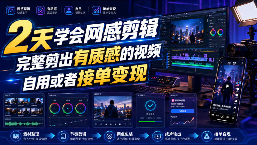 2天学会网感剪辑，完整剪出有质感的视频，自用或者接单变现-资源后花园