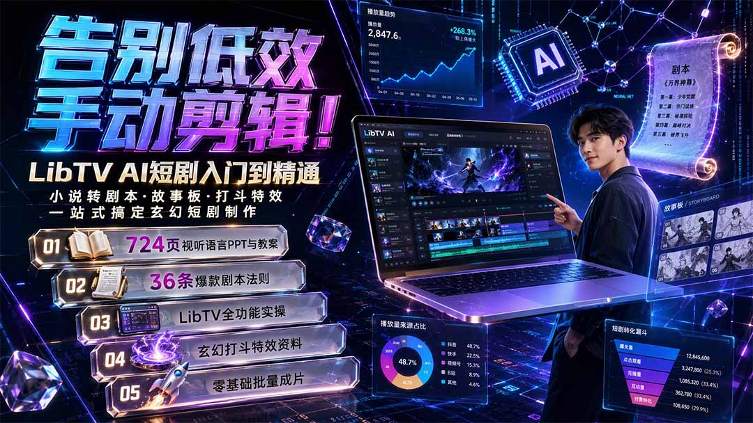 告别低效手动剪辑！LibTV AI短剧入门到精通，小说转剧本方法，故事板打斗特效一站式搞定玄幻短剧制作-资源后花园