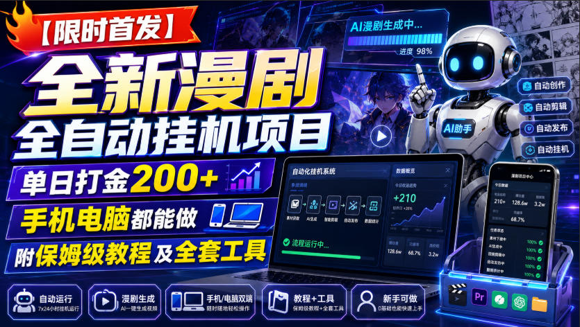 【限时首发】全新漫剧全自动挂G项目，单日打金200+，手机电脑都能做，附保姆级教程及全套工具【揭秘】-资源后花园