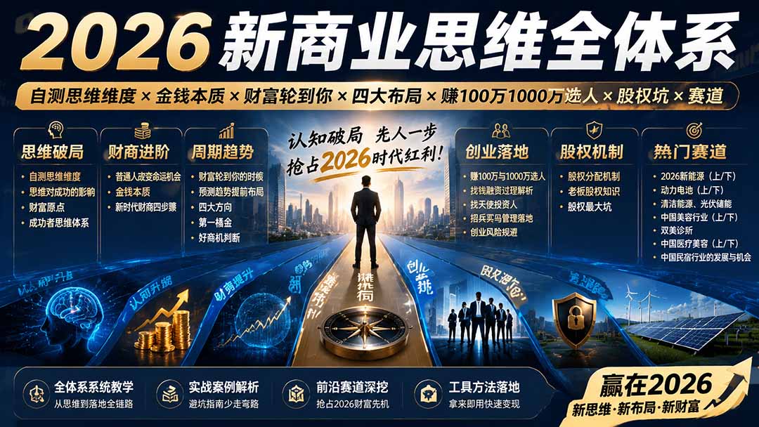 2026新商业思维全体系：自测思维维度×金钱本质×财富轮到你×四大布局×赚100万1000万选人×股权坑×赛道-资源后花园
