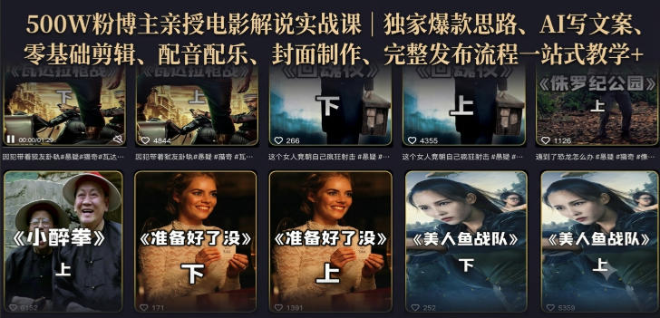 500W粉博主亲授电影解说实战课｜精选独家思路、AI写文案、零基础剪辑、配音配乐、封面制作、完整发布流程一站式教学-资源后花园