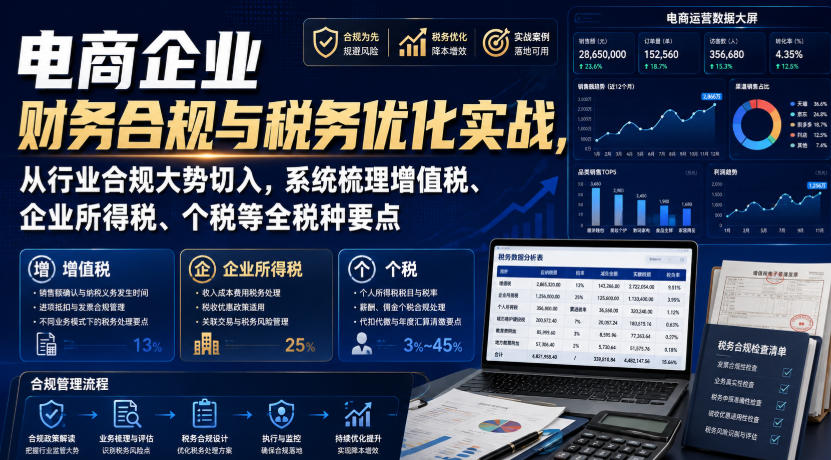 电商企业财务合规与税务优化实战，从行业合规大势切入，系统梳理增值税、企业所得税、个税等全税种要点-资源后花园