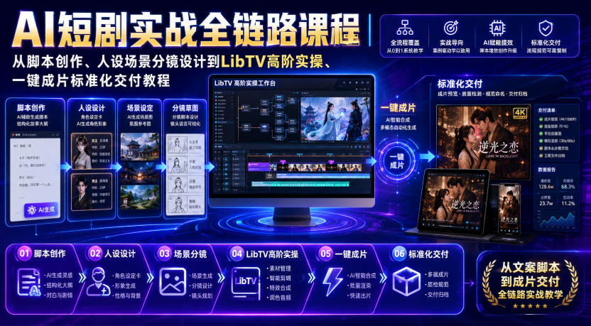 AI短剧实战全链路课程｜从脚本创作、人设场景分镜设计到LibTV高阶实操、一键成片标准化交付教程-资源后花园