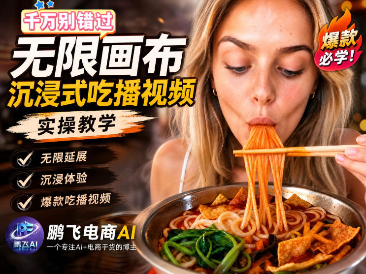 保姆级教程｜用AI无线画布做沉浸式吃播，3步直接出片，无线画布工作流，操作简单好上手-资源后花园