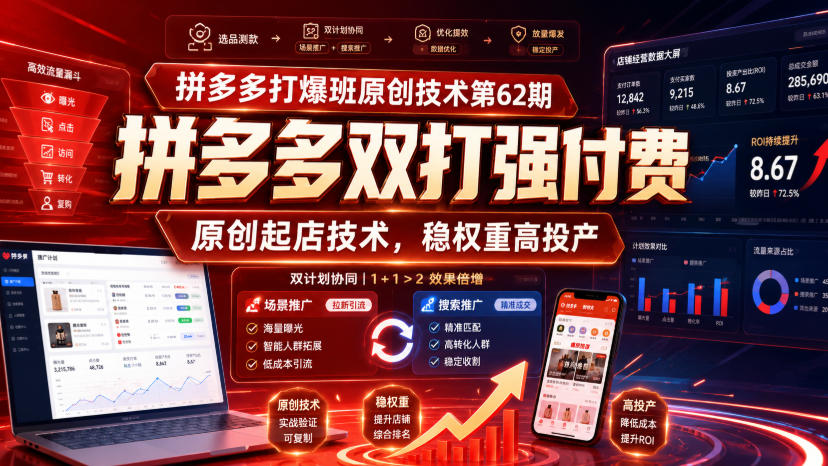 拼多多打爆班原创技术第62期，拼多多双打强付费，原创起店技术，稳权重高投产-资源后花园