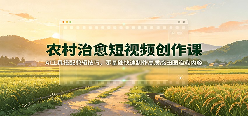 农村治愈短视频创作课：AI工具搭配剪辑技巧，零基础快速制作高质感田园治愈内容-资源后花园