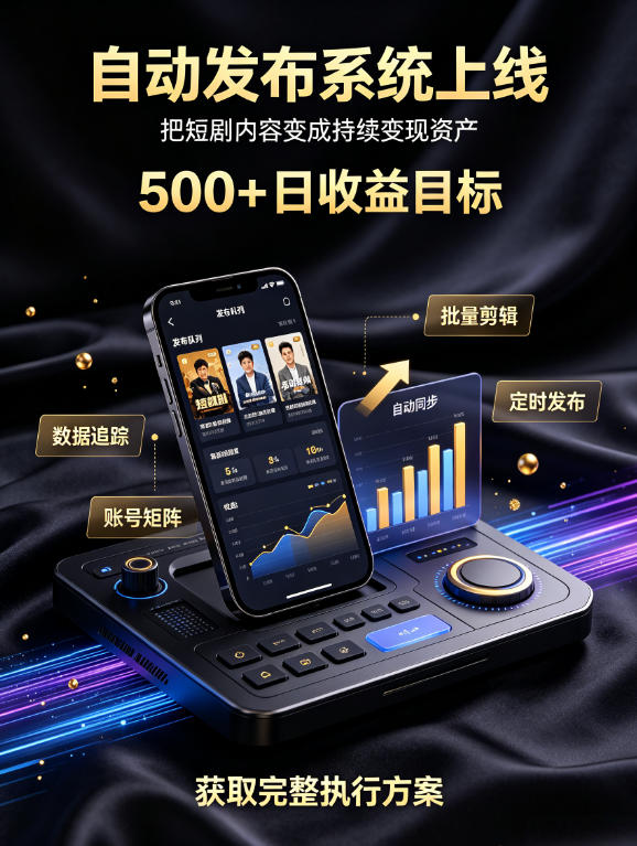 还在找靠谱线上副业？快手短剧项目，全程自动发布内容，不用熬夜做视频，轻松日入500+【揭秘】-资源后花园