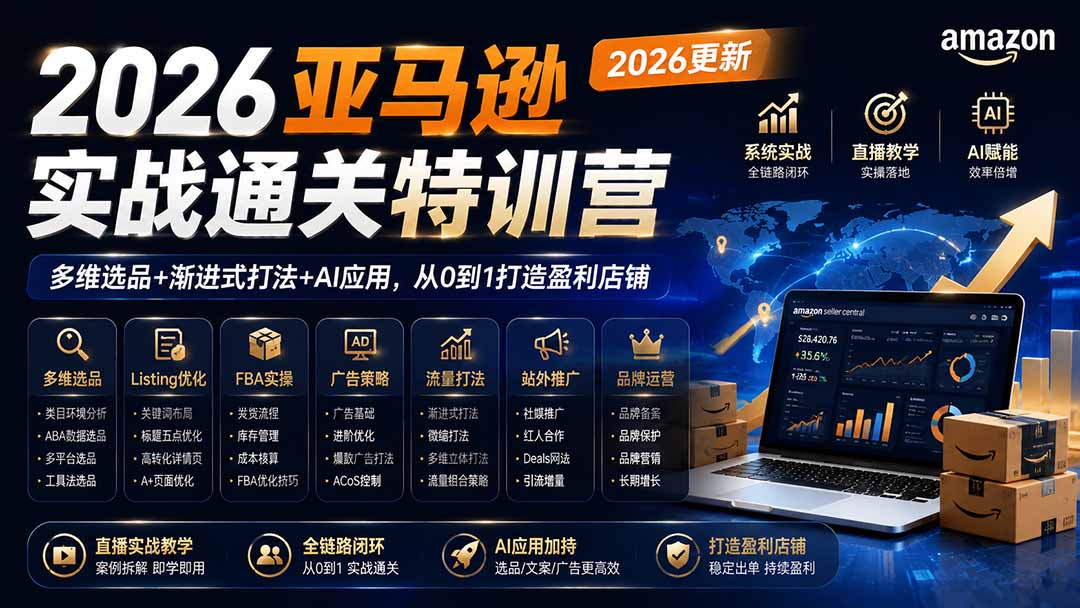 2026亚马逊实战通关特训营-2026更新，多维选品+渐进式打法+AI应用，从0到1打造盈利店铺