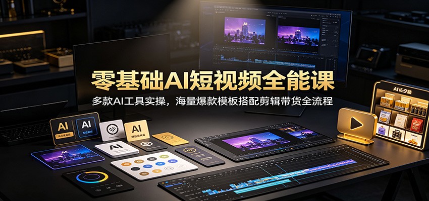 零基础AI短视频全能课：多款AI工具实操，海量爆款模板搭配剪辑带货全流程-资源后花园