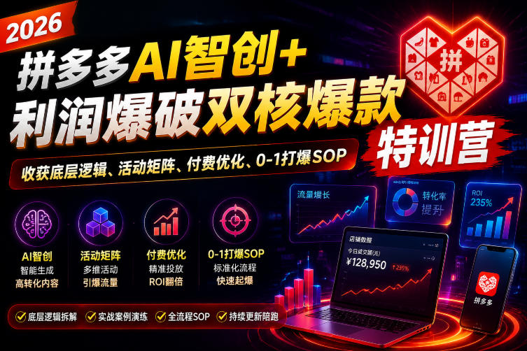 2026拼多多AI智创+利润爆破双核爆款特训营，收获底层逻辑、活动矩阵、付费优化、0-1打爆SOP(更新0810)-资源后花园