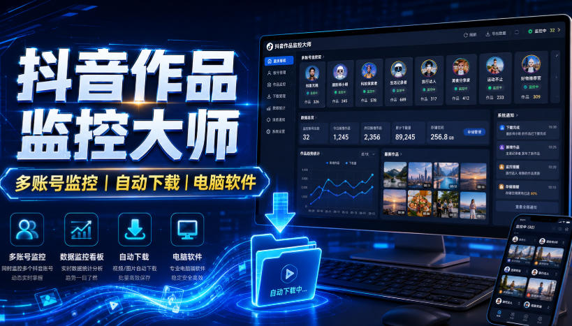 抖音作品监控大师，多账号监控丨自动下载丨电脑软件-资源后花园