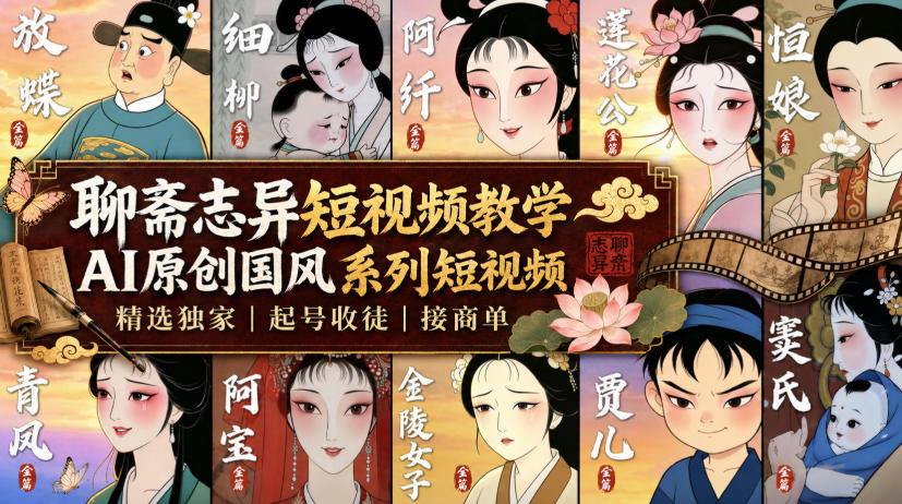 聊斋志异短视频教学，AI原创国风系列短视频，精选独家丨起号收徒丨接商单-资源后花园