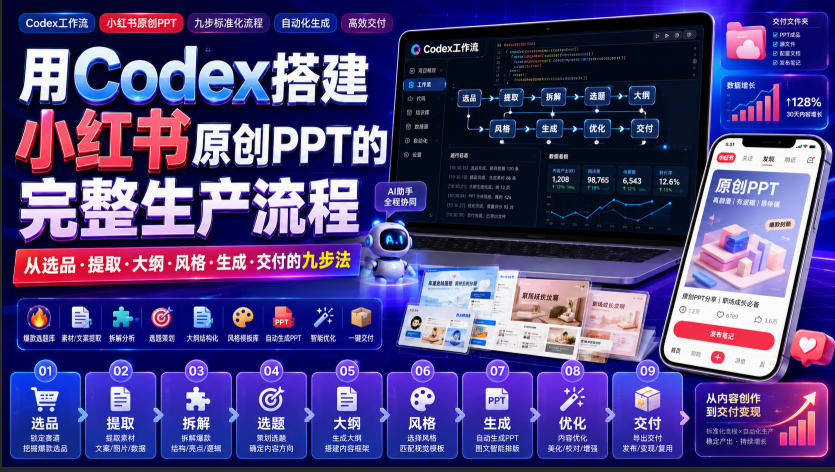 用Codex搭建小红书原创PPT的完整生产流程，从选品·提取·大纲·风格·生成·交付的九步法-资源后花园