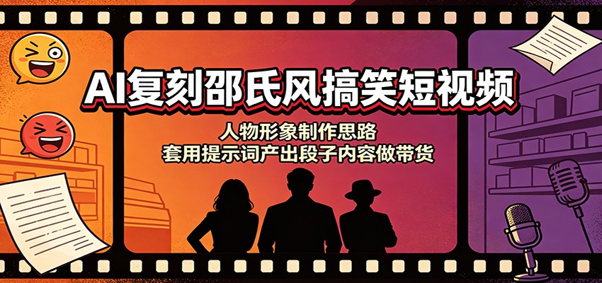 AI复刻邵氏风搞笑短视频：人物形象制作思路，套用提示词产出段子内容做带货-资源后花园