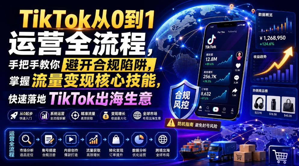 TikTok从0到1运营全流程，手把手教你避开合规陷阱，掌握流量变现核心技能，快速落地TikTok出海生意(更新8月)-资源后花园