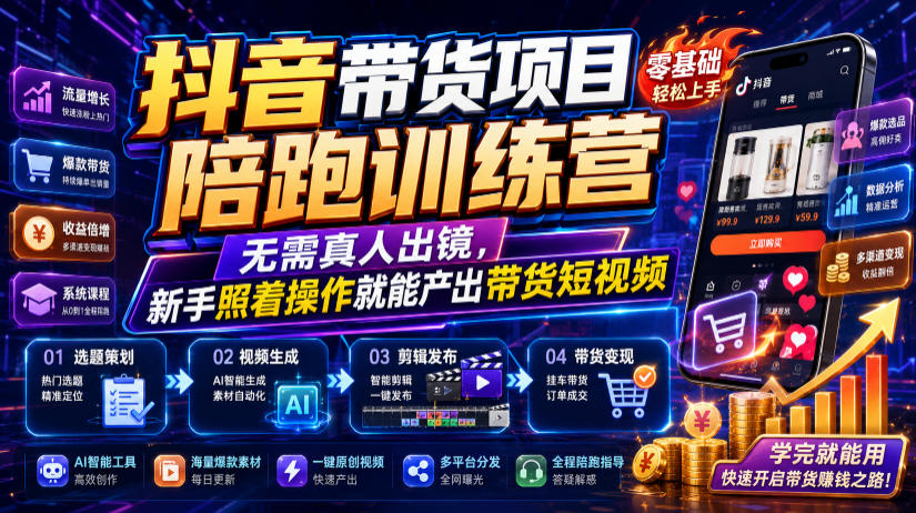 抖音带货项目陪跑训练营，无需真人出镜，新手照着操作就能产出带货短视频(更新0811)-资源后花园
