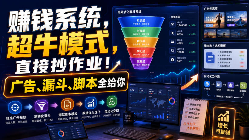 賺钱系统，超牛模式，直接抄作业！广告、漏斗、脚本全给你【原创双语字幕】-资源后花园
