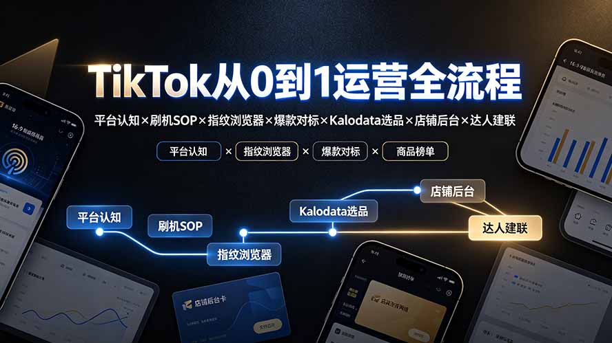 TikTok从0到1运营全流程-更新：平台认知×刷机SOP×指纹浏览器×爆款对标×Kalodata选品×店铺后台×达人建联-资源后花园