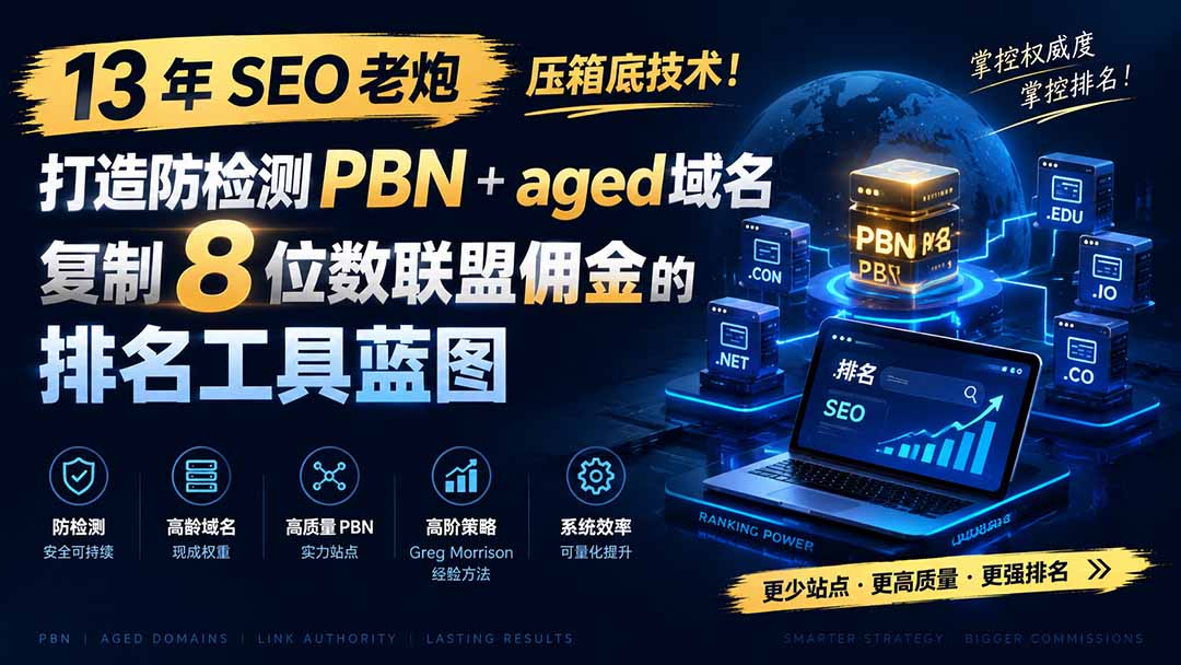 13 年 SEO 老炮压箱底技术！打造防检测 PBN+aged 域名，复制 8 位数联盟佣金的排名工具蓝图【原创双语字幕】-资源后花园