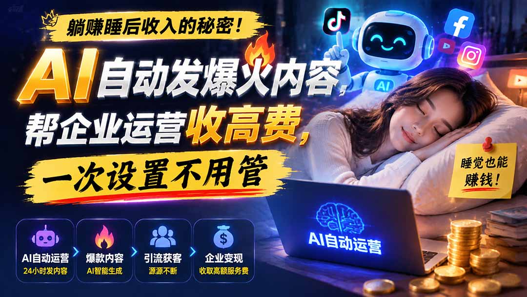 躺赚睡后收入的秘密！AI 自动发爆火内容，帮企业运营收高费，一次设置不用管【原创双语字幕】-资源后花园