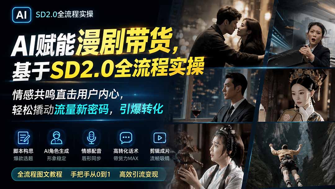 AI赋能漫剧带货，基于SD2.0全流程实操；情感共鸣直击用户内心，轻松撬动流量新密码，引爆转化-资源后花园