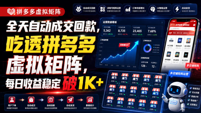 全天自动成交回款，吃透拼多多虚拟矩阵，每日收益稳定破1K+【揭秘】-资源后花园