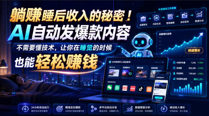 躺賺睡后收入的秘密！AI自动发爆款内容，不需要懂技术，让你在睡觉的时候也能轻松賺钱【原创双语字幕】-资源后花园