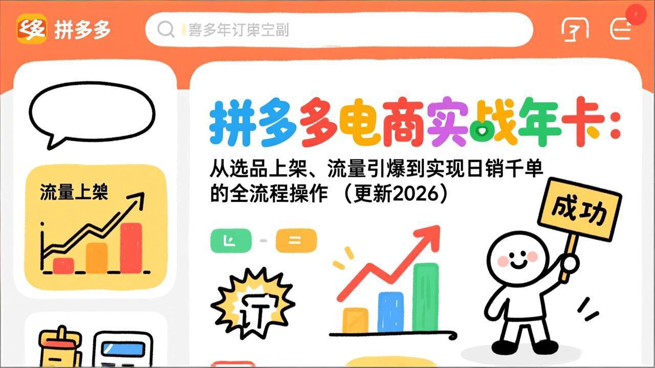 拼多多电商实战年卡：从选品上架、流量引爆到实现日销千单的全流程操作(更新2026年8月-资源后花园