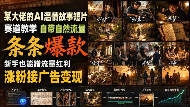 某大佬的AI温情故事短片赛道教学，自带自然流量，条条爆款，新手也能蹭流量红利，涨粉接广告变现-资源后花园