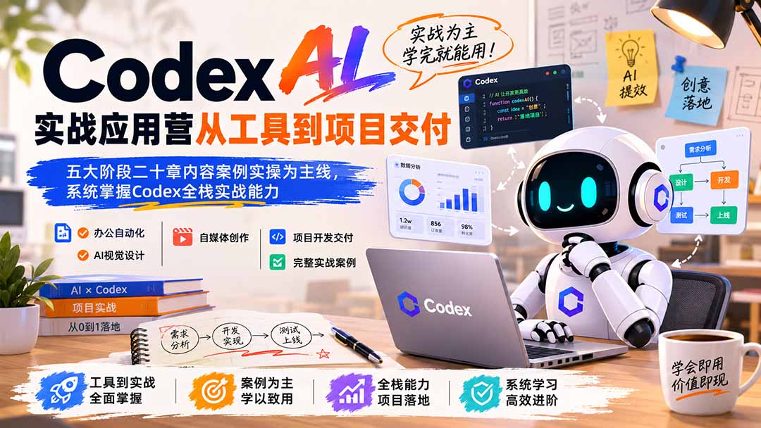 Codex AI实战应用营从工具到项目交付；五大阶段二十章内容案例实操为主线，系统掌握Codex全栈实战能力-资源后花园