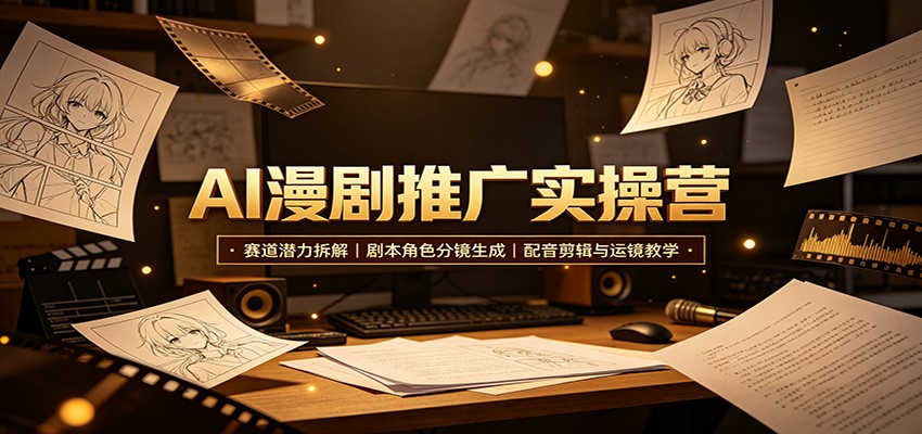 AI漫剧推广实操营：赛道潜力拆解，剧本角色分镜生成，配音剪辑与运镜教学-资源后花园