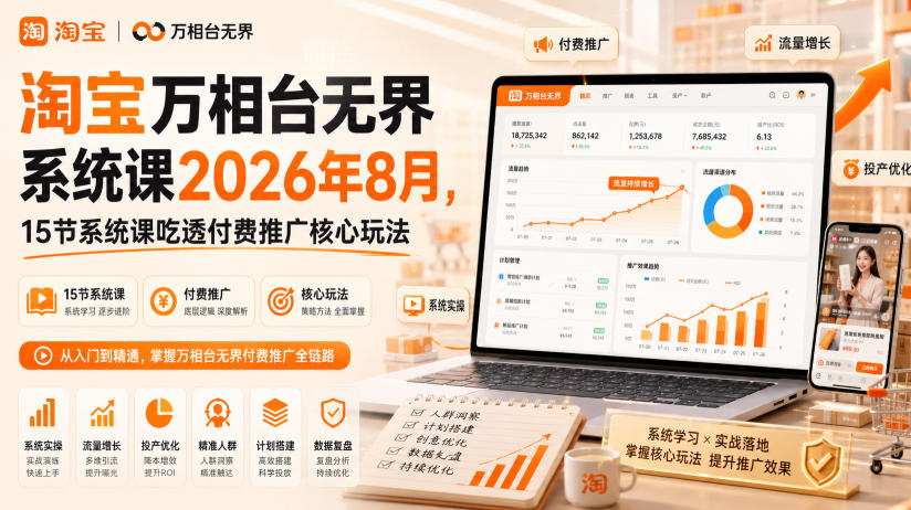 淘宝万相台无界系统课2026年8月，15节系统课吃透付费推广核心玩法-资源后花园