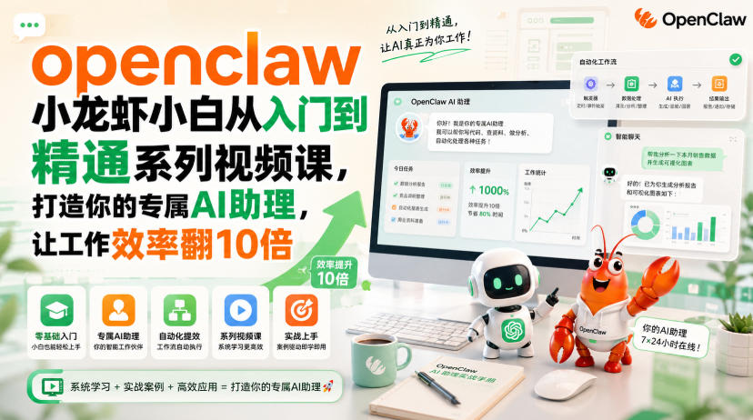 openclaw小龙虾小白从入门到精通系列视频课，打造你的专属AI助理，让工作效率翻10倍-资源后花园