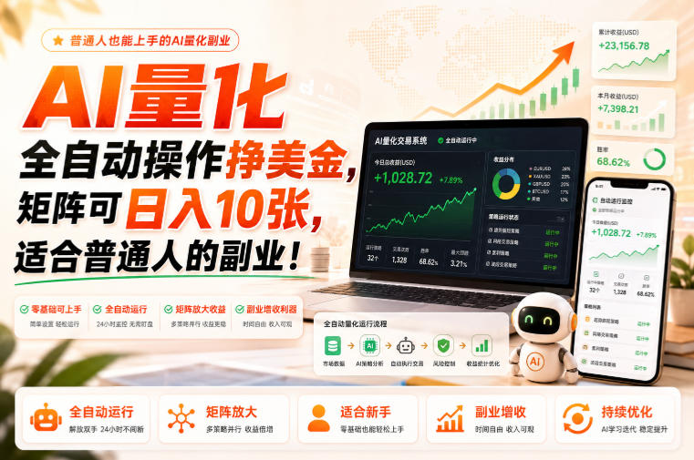 AI量化全自动操作挣美金，矩阵可日入10张，适合普通人的副业！【揭秘】-资源后花园