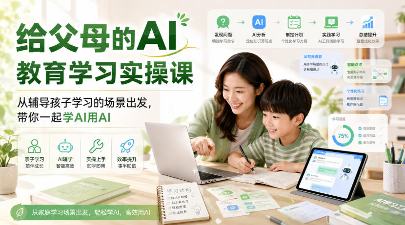 给父母的AI教育学习实操课，从辅导孩子学习的场景出发，带你一起学AI用AI-资源后花园