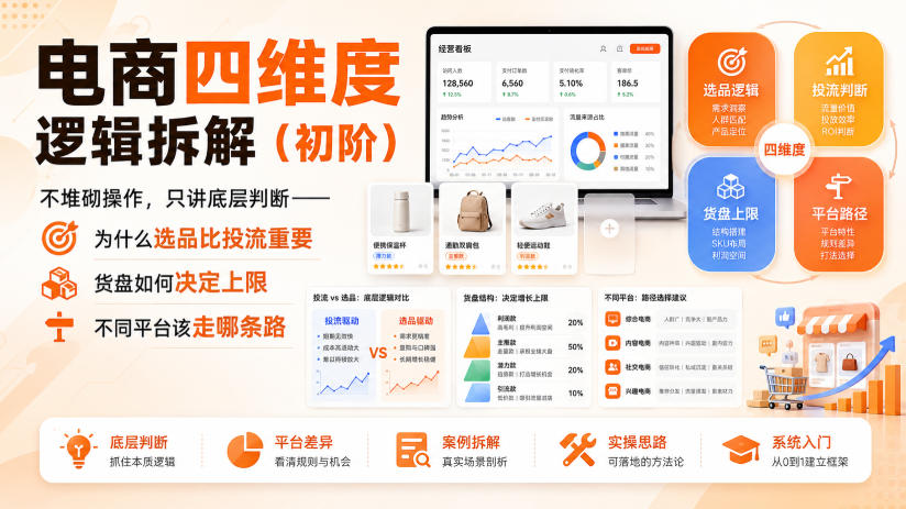 电商四维度逻辑拆解(初阶)不堆砌操作，只讲底层判断——为什么选品比投流重要、货盘如何决定上限、不同平台该走哪条路-资源后花园